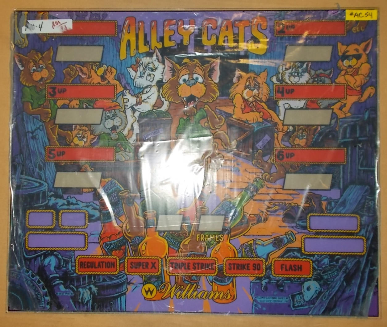 WILLIAMS ALLEY CATS Arcade Machine Game Plexiglass Marquee Graphic